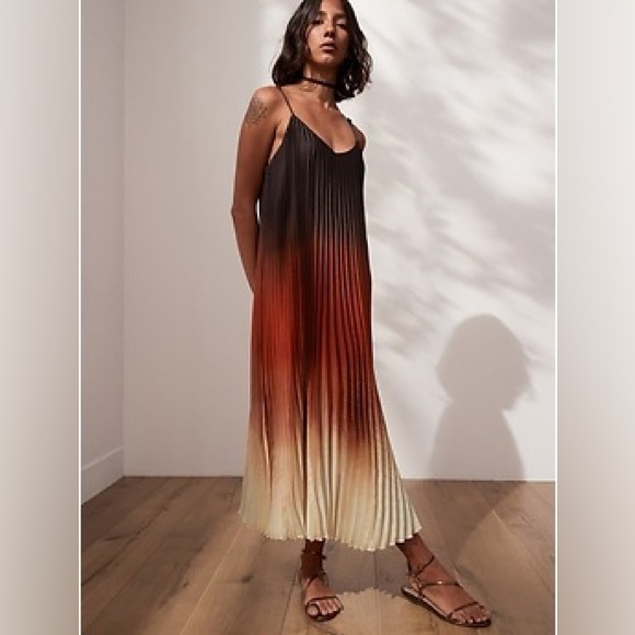 NWOT Banana Republic Satin Pleated Midi Dress | Mocha Brown | XXL - Picture 4 of 9